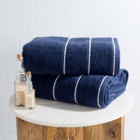 HASTINGS HOME 2-piece Luxury Cotton Towel Set, Bath Sheet Made from 100% Zero Twist Cotton, (Navy/White) 261344FMB